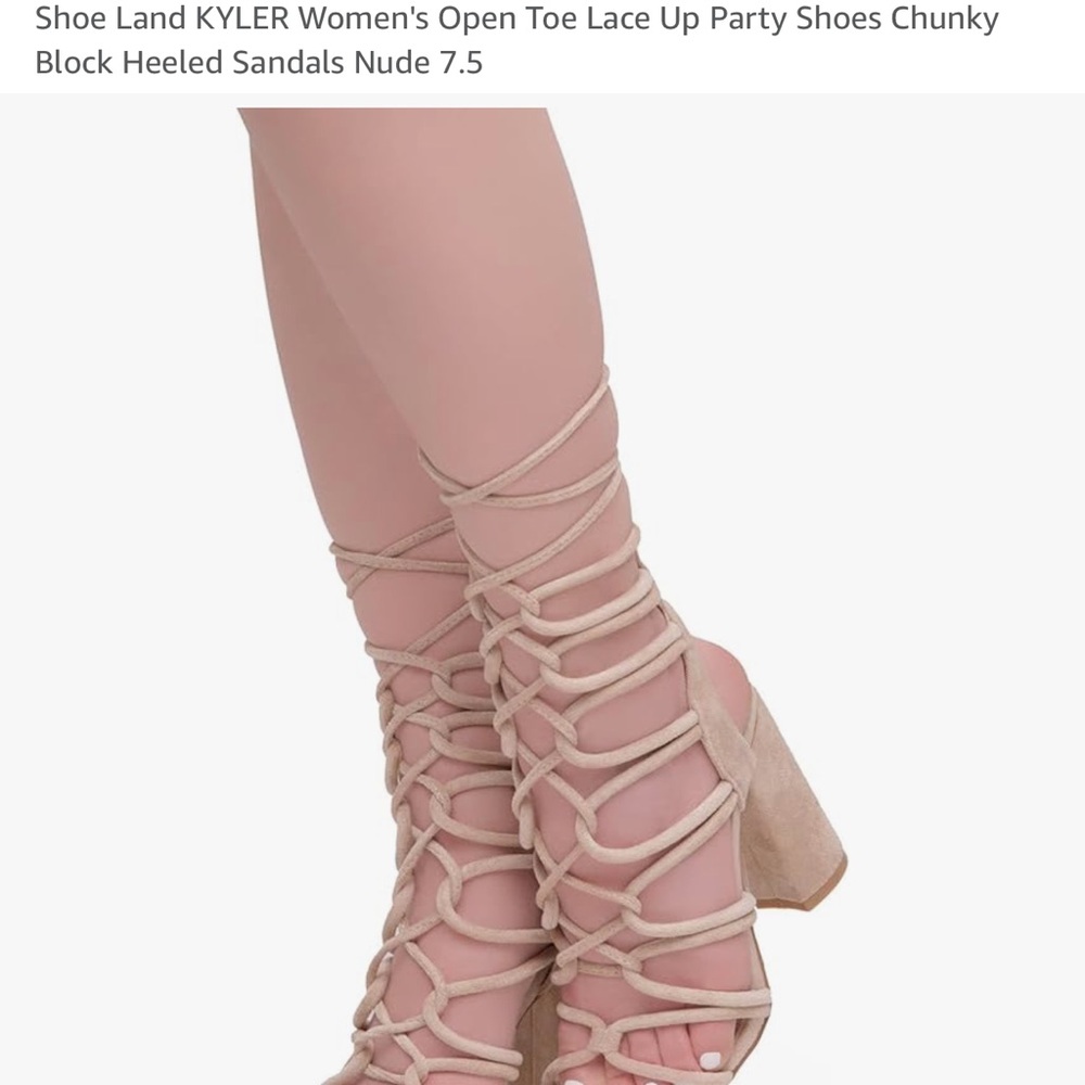 KYLER Women's Nude Lace-Up Block Heels just like picture!!!